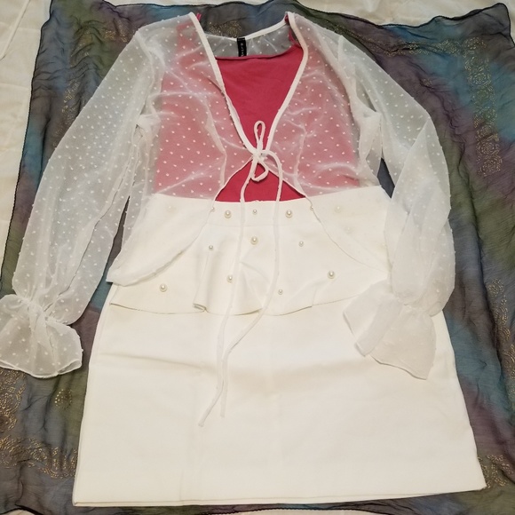 Sheer ivory swiss dot tie closure top - Picture 4 of 7